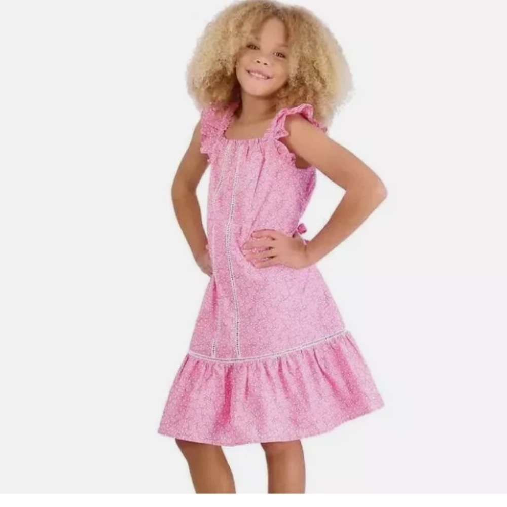 French Connection Pink white‎ ruffle straps and hem girl’s dress Sz 14-16 L